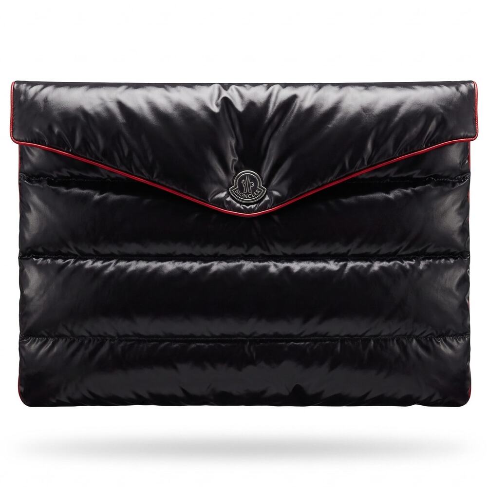 Moncler Navy Blue Red Envelope Puffer Clutch Pouch $670 Retail Luxury Gorpcore